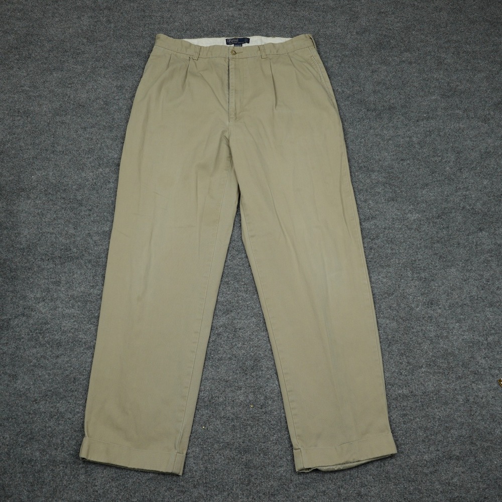 Vintage Polo Ralph Lauren Hammond Pants Men 36 Khaki Pleated Cuffed Cotton Chino